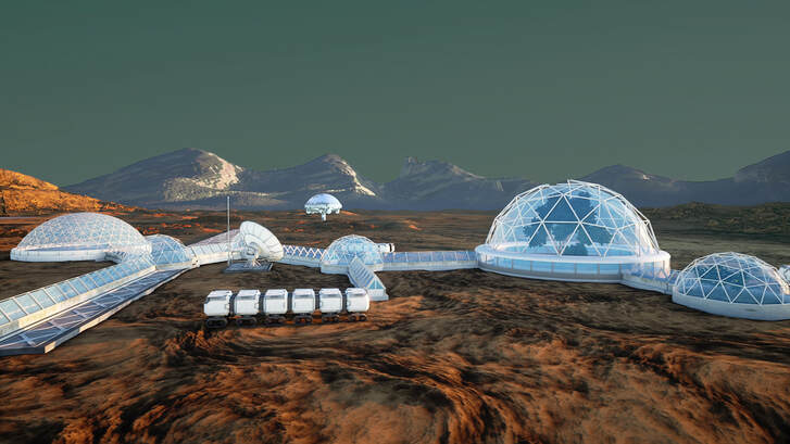 connected bubble housing on dry planet