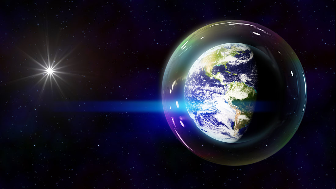 earth enclosed in a bubble moving through space representing GAIA