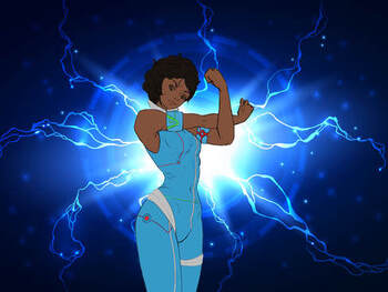 woman with power bands with expanding electricity 