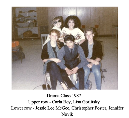 Five 1987 drama students in class