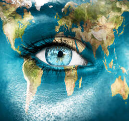 Earth's countries laid on an human eye representing GAIA