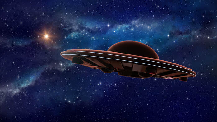 saucer space ship moving through starry space