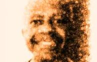 A partially obscured portrait of an older adult man with a warm smile, showcasing a textured, artistic effect. Representation of warmth and wisdom.