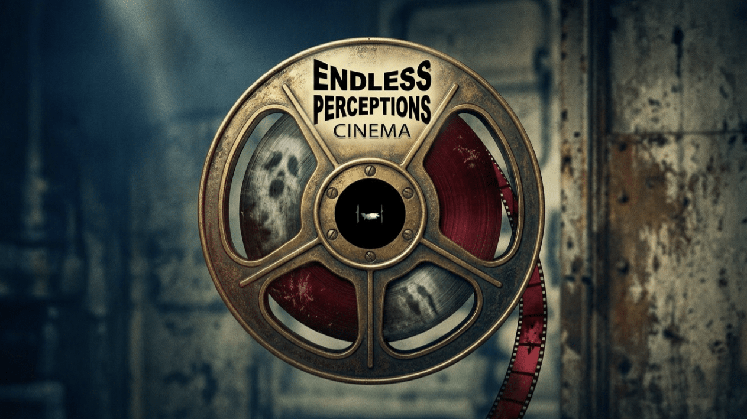 Vintage film reel with the text "Endless Perceptions Cinema" prominently displayed, symbolizing a focus on cinema and storytelling.